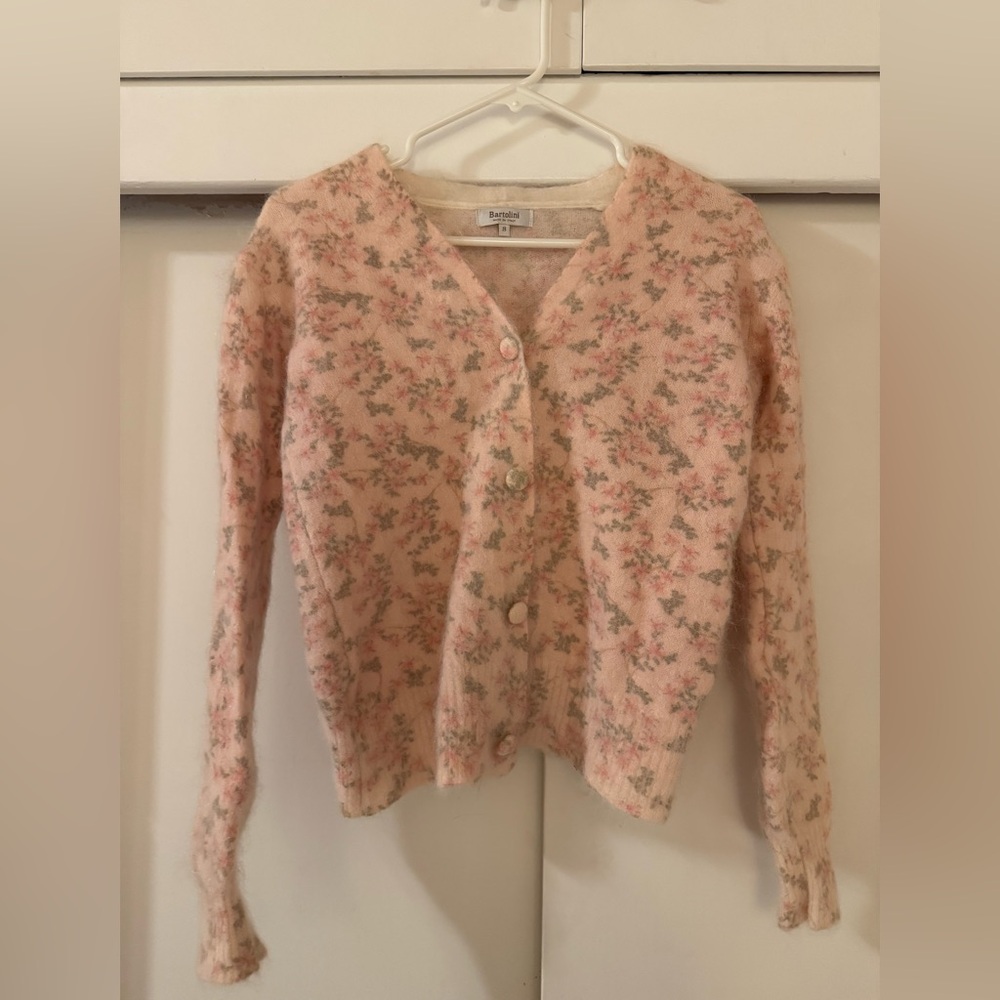 Floral Pink Cardigan Sweater size small